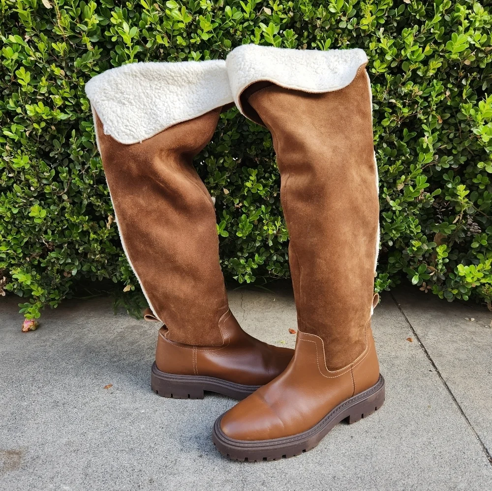 ZARA Over The Knee Boots with Fleece Trim